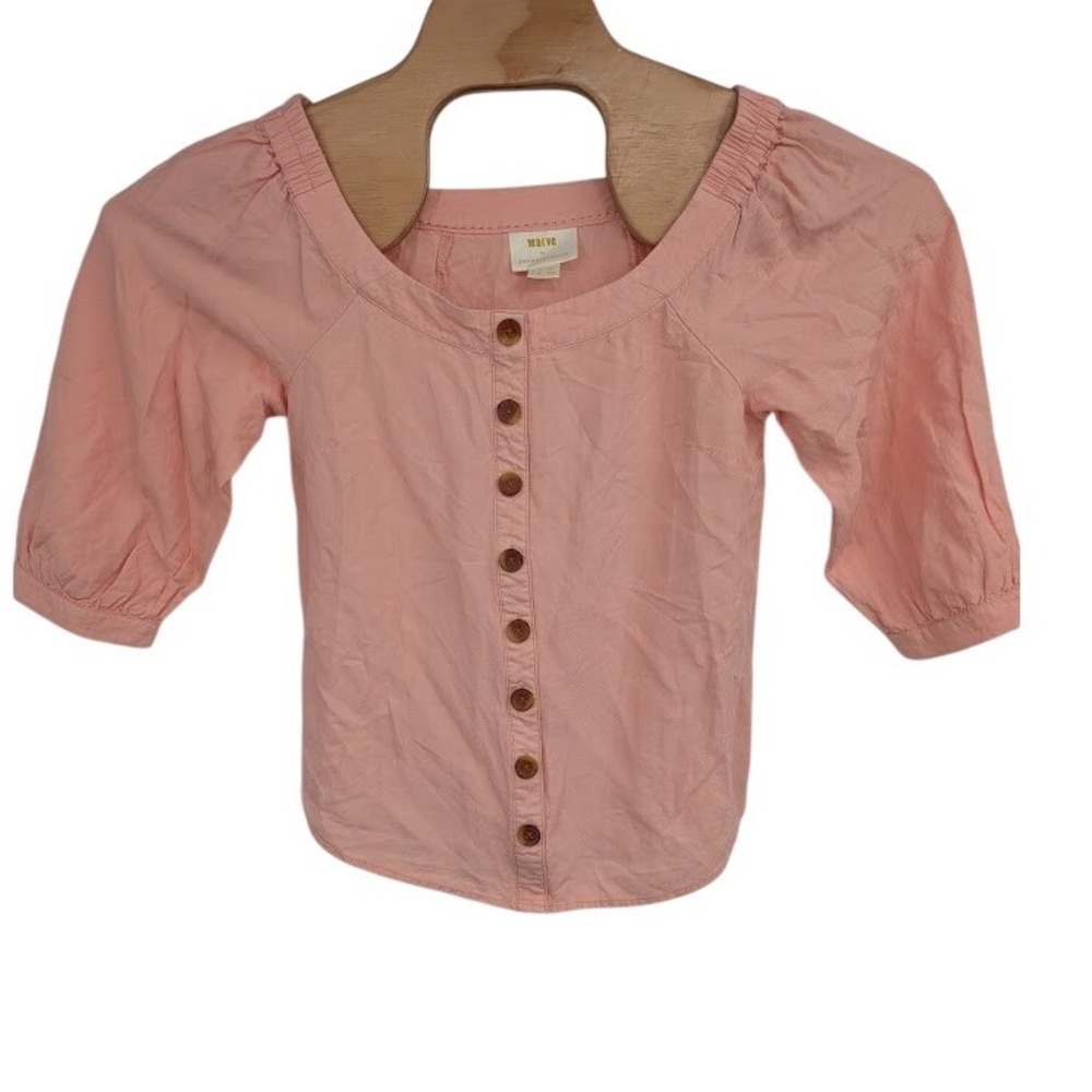 Maeve by Anthropologie Alanis‎ Linen Blend Boat neck button top Peach sz 2P